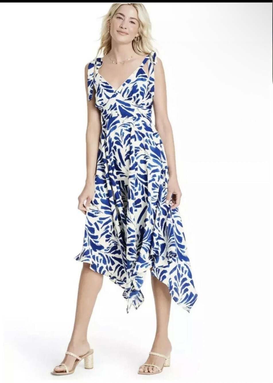 Alexis for Target Blue Floral Tie-Strap Asymmetrical Hem Dress Size M